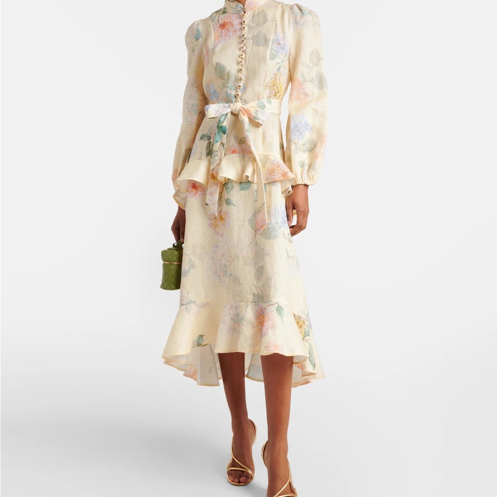 Zimmermann Cream Ruffled Tiered Long Sleeve Dress